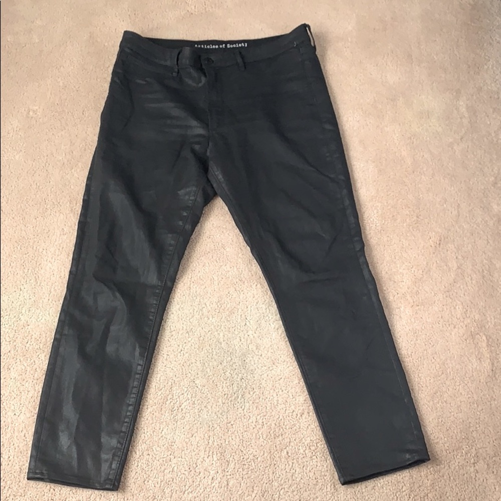 Articles of Society coated black jeans